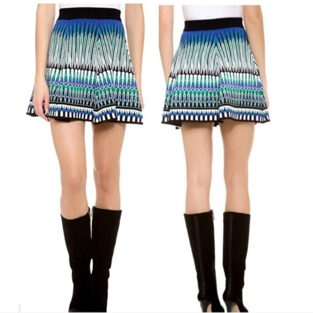 TORN by RONNY KOBO MOSAIC JACQUARD ANABELLA MINI SKIRT GREEN/WHITE BLUE SIZE XS